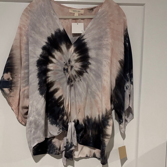 River + Sky Tie-Dye V-Neck Blouse in Black and Cream - Picture 1 of 4